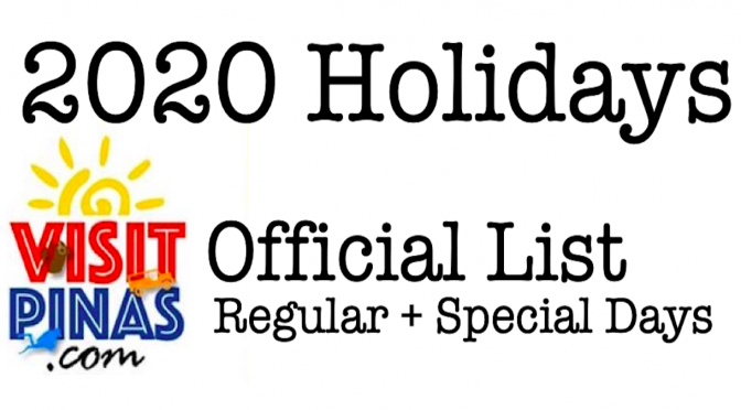 2020 HOLIDAYS: OFFICIAL LIST OF PHILIPPINE HOLIDAYS